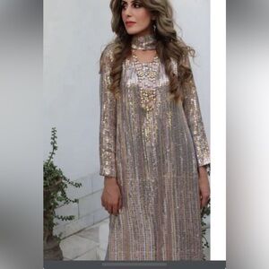 Evening gown with pants and stole